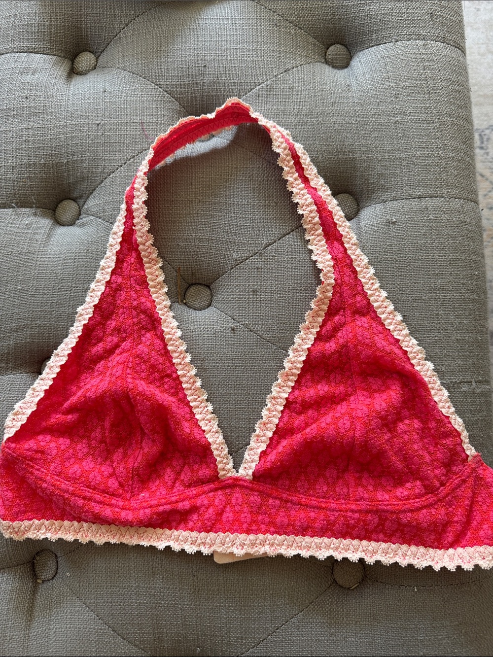 Free People Red Lace Bralette with Cream Trim